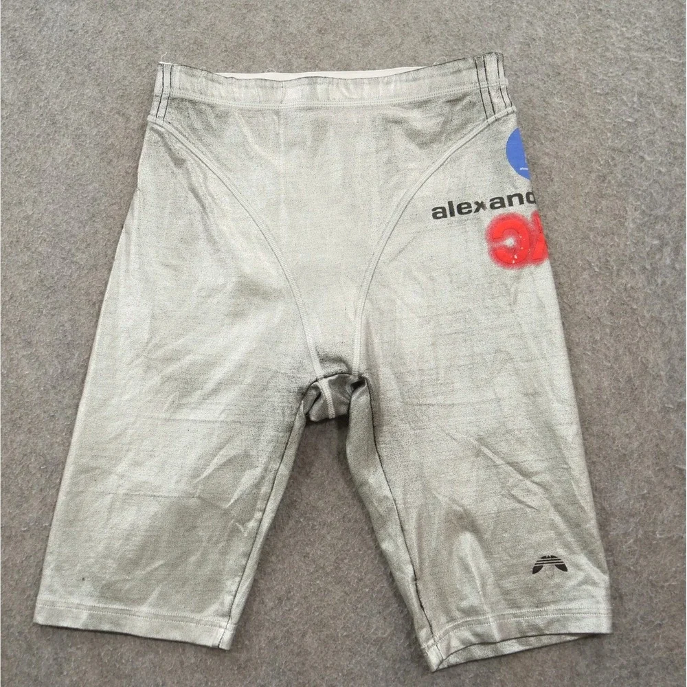 Adidas x Alexander Wang Shorts Womens Small Silver Metallic Cycling Stretch Logo